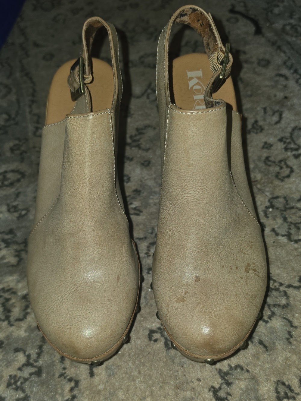 Kork-Ease Beige Leather Slingback Clogs